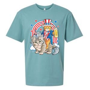 Cat 4th Of July Caticorn Unicorn Meowica Sueded Cloud Jersey T-Shirt