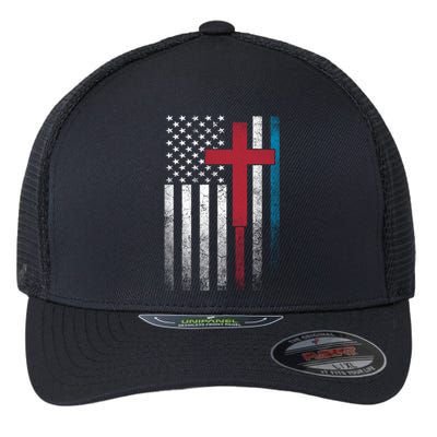 Cross 4th Of July American Flag Usa America Patriotic Funny Gift Flexfit Unipanel Trucker Cap