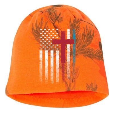 Cross 4th Of July American Flag Usa America Patriotic Funny Gift Kati - Camo Knit Beanie