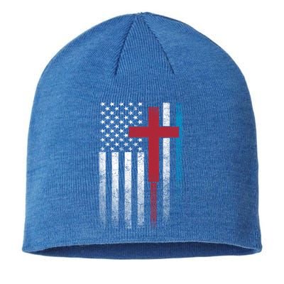 Cross 4th Of July American Flag Usa America Patriotic Funny Gift Sustainable Beanie