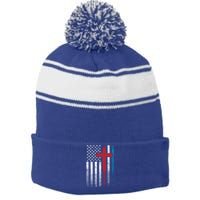 Cross 4th Of July American Flag Usa America Patriotic Funny Gift Stripe Pom Pom Beanie