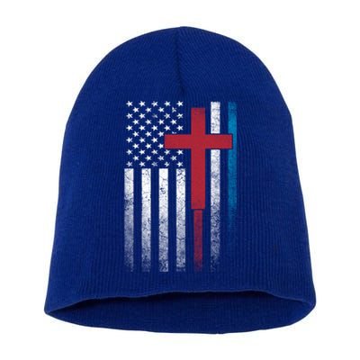 Cross 4th Of July American Flag Usa America Patriotic Funny Gift Short Acrylic Beanie