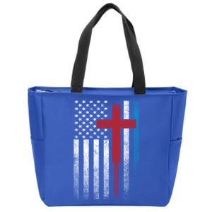 Cross 4th Of July American Flag Usa America Patriotic Funny Gift Zip Tote Bag