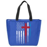 Cross 4th Of July American Flag Usa America Patriotic Funny Gift Zip Tote Bag