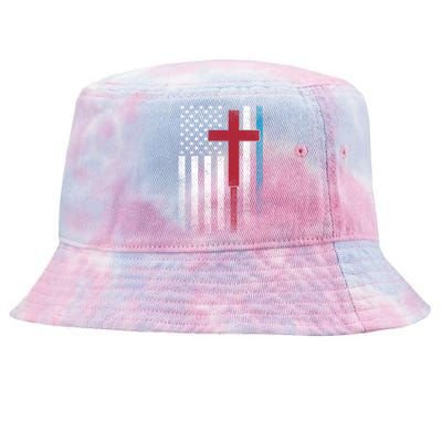 Cross 4th Of July American Flag Usa America Patriotic Funny Gift Tie-Dyed Bucket Hat