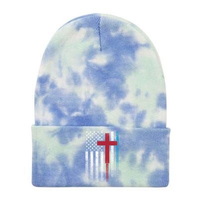 Cross 4th Of July American Flag Usa America Patriotic Funny Gift Tie Dye 12in Knit Beanie