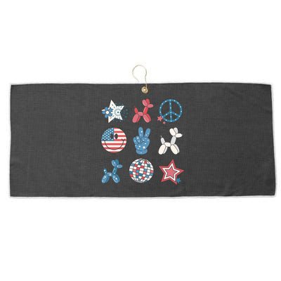 Cute 4th Of July Smiley Peace Freedom Independence Day Large Microfiber Waffle Golf Towel