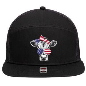 Cow 4th Of July Moorica Cow Bandana American Flag Gift 7 Panel Mesh Trucker Snapback Hat