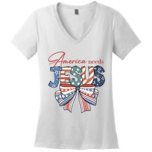 Coquette 4th Of July Christian Quotes Women's V-Neck T-Shirt