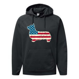 Corgi 4th Of July Dog Lover Gifts Men Women American Flag Performance Fleece Hoodie