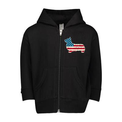 Corgi 4th Of July Dog Lover Gifts Men Women American Flag Toddler Zip Fleece Hoodie