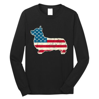 Corgi 4th Of July Dog Lover Gifts Men Women American Flag Long Sleeve Shirt