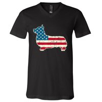 Corgi 4th Of July Dog Lover Gifts Men Women American Flag V-Neck T-Shirt