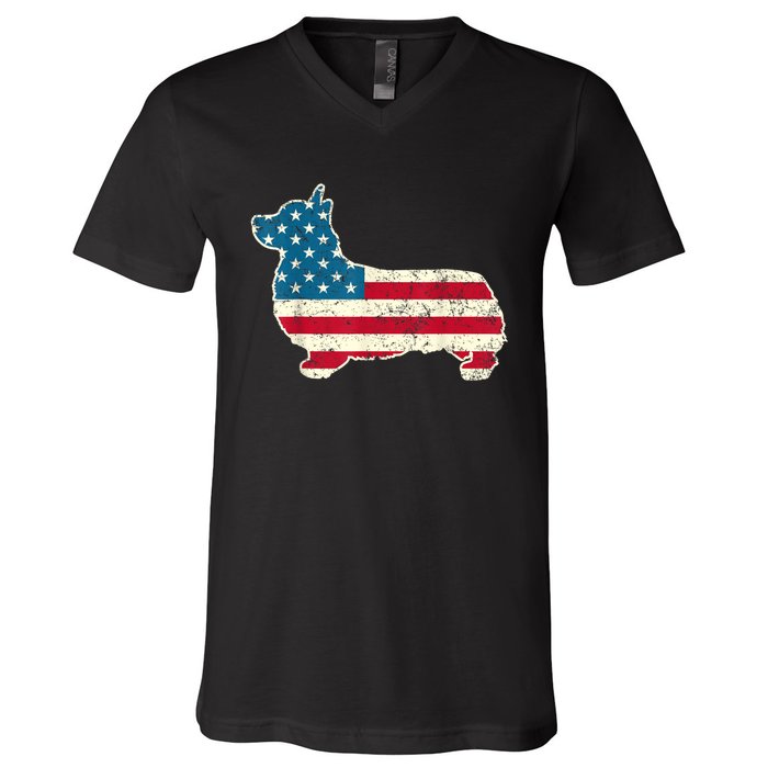 Corgi 4th Of July Dog Lover Gifts Men Women American Flag V-Neck T-Shirt