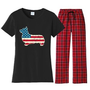 Corgi 4th Of July Dog Lover Gifts Men Women American Flag Women's Flannel Pajama Set