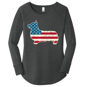 Corgi 4th Of July Dog Lover Gifts Men Women American Flag Women's Perfect Tri Tunic Long Sleeve Shirt