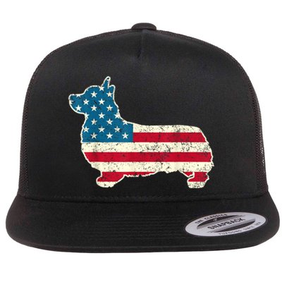 Corgi 4th Of July Dog Lover Gifts Men Women American Flag Flat Bill Trucker Hat