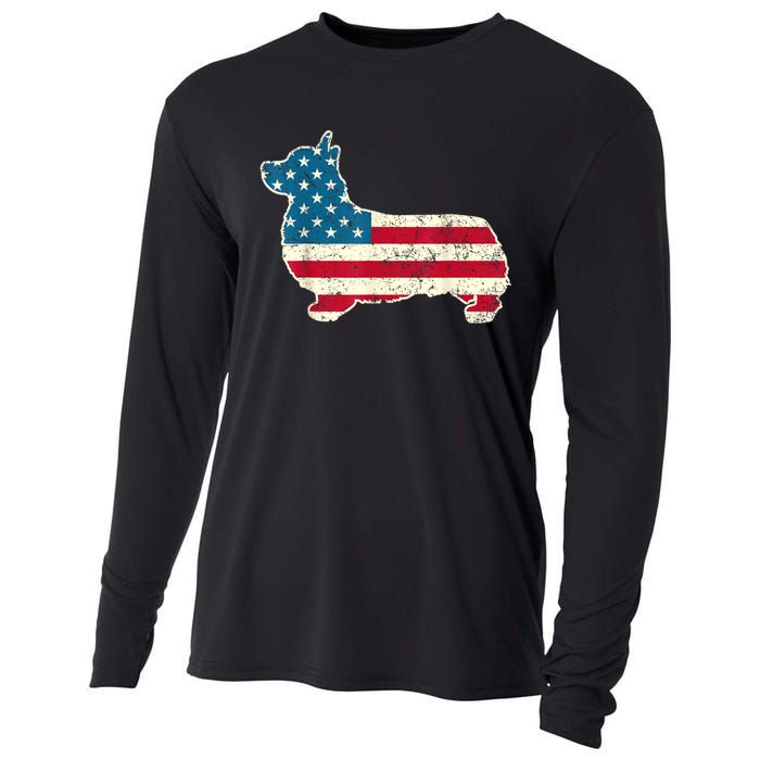 Corgi 4th Of July Dog Lover Gifts Men Women American Flag Cooling Performance Long Sleeve Crew