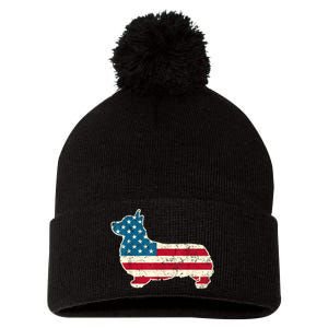 Corgi 4th Of July Dog Lover Gifts Men Women American Flag Pom Pom 12in Knit Beanie