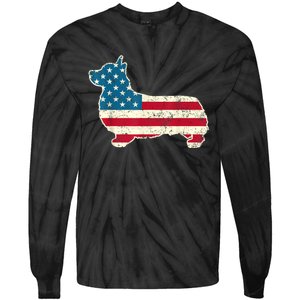 Corgi 4th Of July Dog Lover Gifts Men Women American Flag Tie-Dye Long Sleeve Shirt