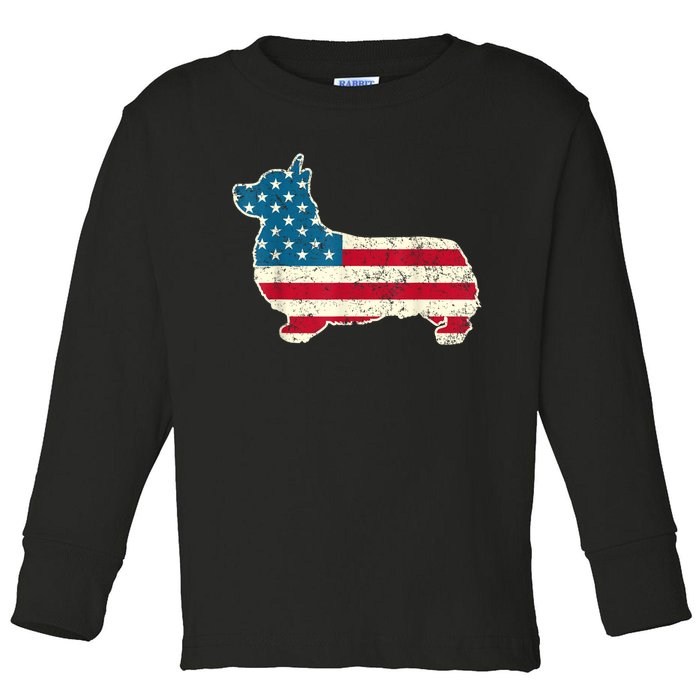 Corgi 4th Of July Dog Lover Gifts Men Women American Flag Toddler Long Sleeve Shirt