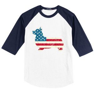 Corgi 4th Of July Dog Lover Gifts Men Women American Flag Baseball Sleeve Shirt