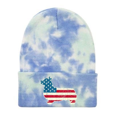 Corgi 4th Of July Dog Lover Gifts Men Women American Flag Tie Dye 12in Knit Beanie