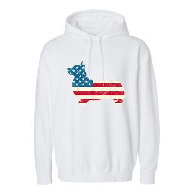 Corgi 4th Of July Dog Lover Gifts Men Women American Flag Garment-Dyed Fleece Hoodie