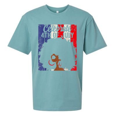 Celebrate 4th Of July Retro African American Flag Black Girl Sueded Cloud Jersey T-Shirt