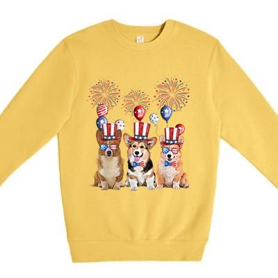 Corgi 4th Of July Dog Lover Men Women American Flag Premium Crewneck Sweatshirt