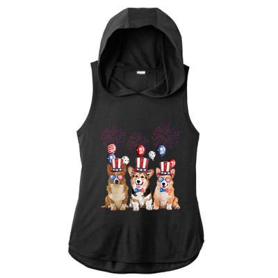 Corgi 4th Of July Dog Lover Men Women American Flag Ladies PosiCharge Tri-Blend Wicking Draft Hoodie Tank