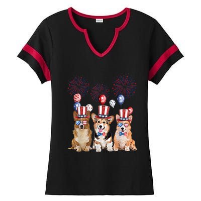 Corgi 4th Of July Dog Lover Men Women American Flag Ladies Halftime Notch Neck Tee