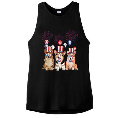 Corgi 4th Of July Dog Lover Men Women American Flag Ladies PosiCharge Tri-Blend Wicking Tank