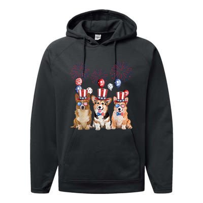 Corgi 4th Of July Dog Lover Men Women American Flag Performance Fleece Hoodie