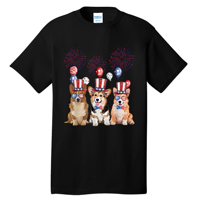 Corgi 4th Of July Dog Lover Men Women American Flag Tall T-Shirt