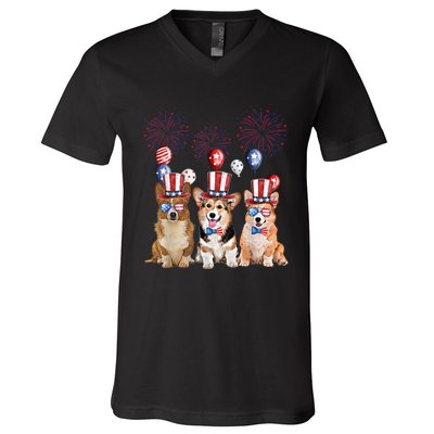 Corgi 4th Of July Dog Lover Men Women American Flag V-Neck T-Shirt