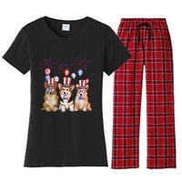 Corgi 4th Of July Dog Lover Men Women American Flag Women's Flannel Pajama Set