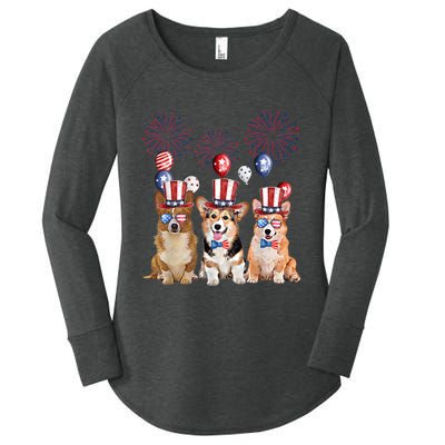 Corgi 4th Of July Dog Lover Men Women American Flag Women's Perfect Tri Tunic Long Sleeve Shirt