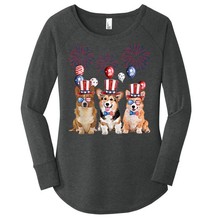 Corgi 4th Of July Dog Lover Men Women American Flag Women's Perfect Tri Tunic Long Sleeve Shirt