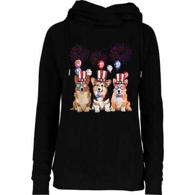 Corgi 4th Of July Dog Lover Men Women American Flag Womens Funnel Neck Pullover Hood