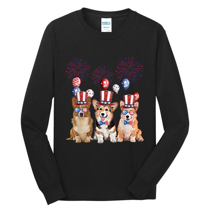 Corgi 4th Of July Dog Lover Men Women American Flag Tall Long Sleeve T-Shirt