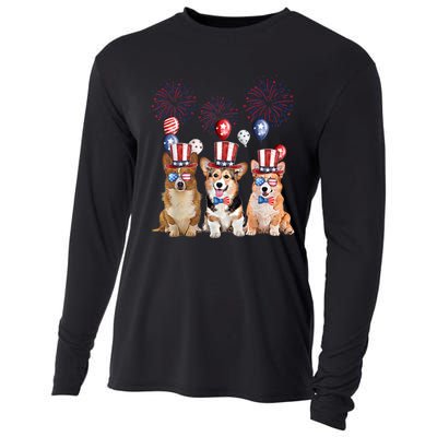 Corgi 4th Of July Dog Lover Men Women American Flag Cooling Performance Long Sleeve Crew