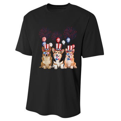 Corgi 4th Of July Dog Lover Men Women American Flag Performance Sprint T-Shirt