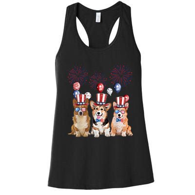 Corgi 4th Of July Dog Lover Men Women American Flag Women's Racerback Tank