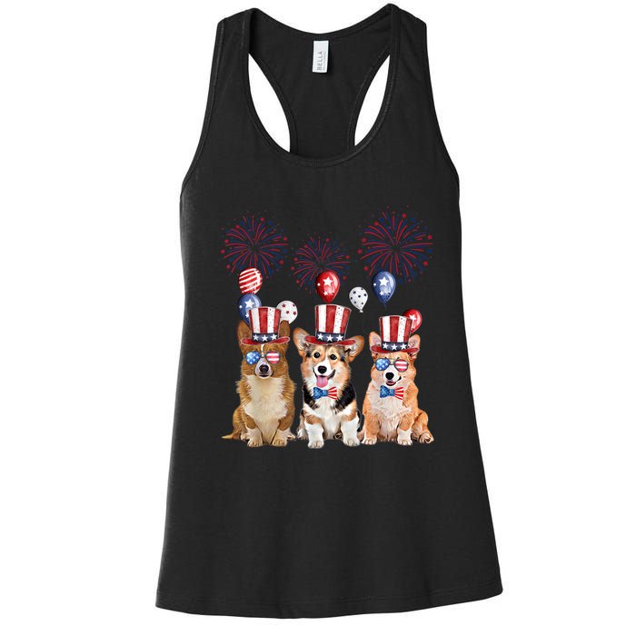 Corgi 4th Of July Dog Lover Men Women American Flag Women's Racerback Tank