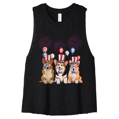 Corgi 4th Of July Dog Lover Men Women American Flag Women's Racerback Cropped Tank