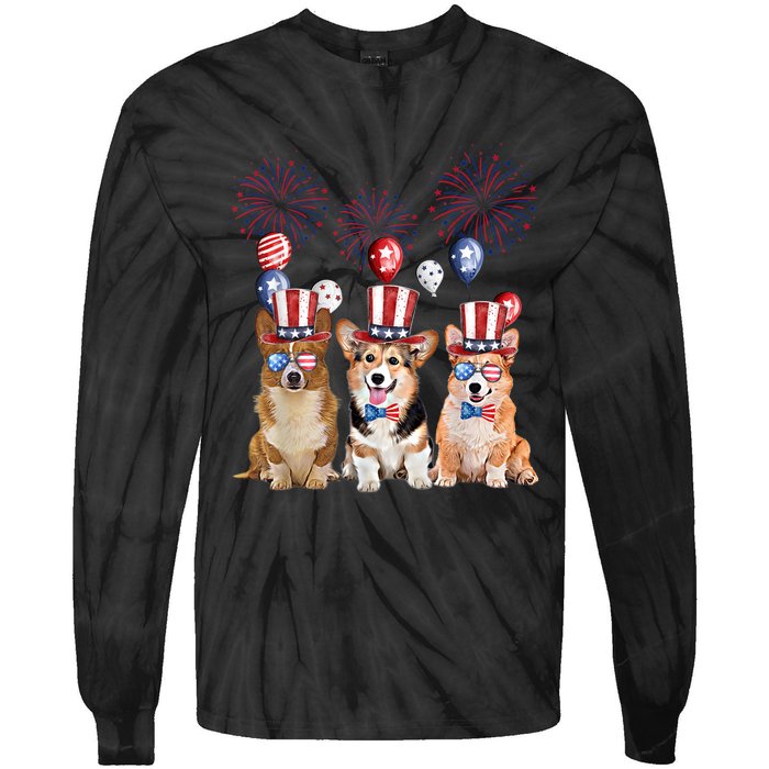 Corgi 4th Of July Dog Lover Men Women American Flag Tie-Dye Long Sleeve Shirt