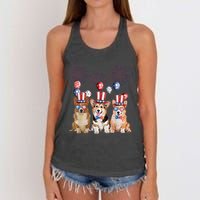 Corgi 4th Of July Dog Lover Men Women American Flag Women's Knotted Racerback Tank