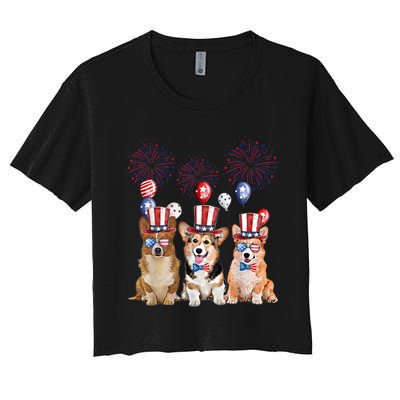 Corgi 4th Of July Dog Lover Men Women American Flag Women's Crop Top Tee