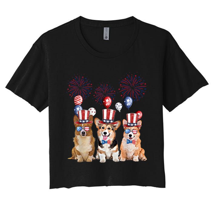 Corgi 4th Of July Dog Lover Men Women American Flag Women's Crop Top Tee